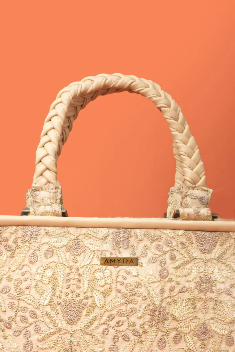 Zen Embroidered Handbag - Beige