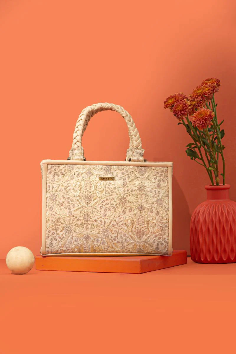 Zen Embroidered Handbag - Beige