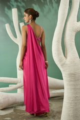 Fuschia Pink Ombre Drape Saree Set