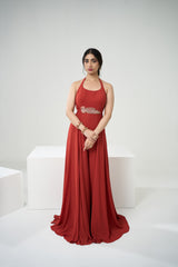 Rust Orange Jumpsuit With Short Cape
