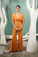 Marigold Yellow Placement embroidered  Tunic With Flared Pants
