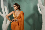 Marigold Yellow Pre Stitched Drape Saree