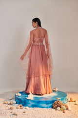 Salmon pink cutwork blouse applique lehenga
