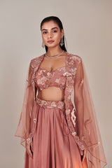 Salmon pink cutwork blouse applique lehenga