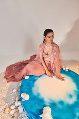 Salmon pink cutwork blouse applique lehenga