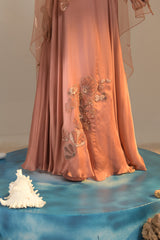 Salmon pink cutwork blouse applique lehenga
