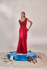 Corset fitted gown with drape saree