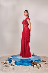 Corset fitted gown with drape saree