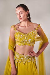 Off shoulder cutwork blouse lehenga Set