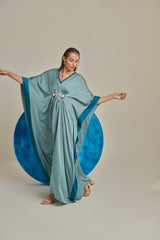 Sea green kaftan hand embellished