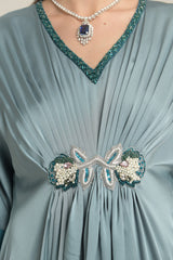 Sea green kaftan hand embellished