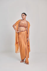 Mustard cutowork cape skirt set