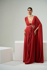 Rust Orange Drape Kaftan With Bustier