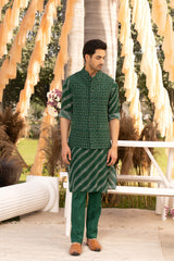 Bottle green printed bundi set