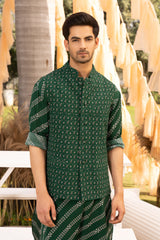 Bottle green printed bundi set