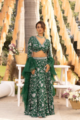 Bottle green printed lehenga set