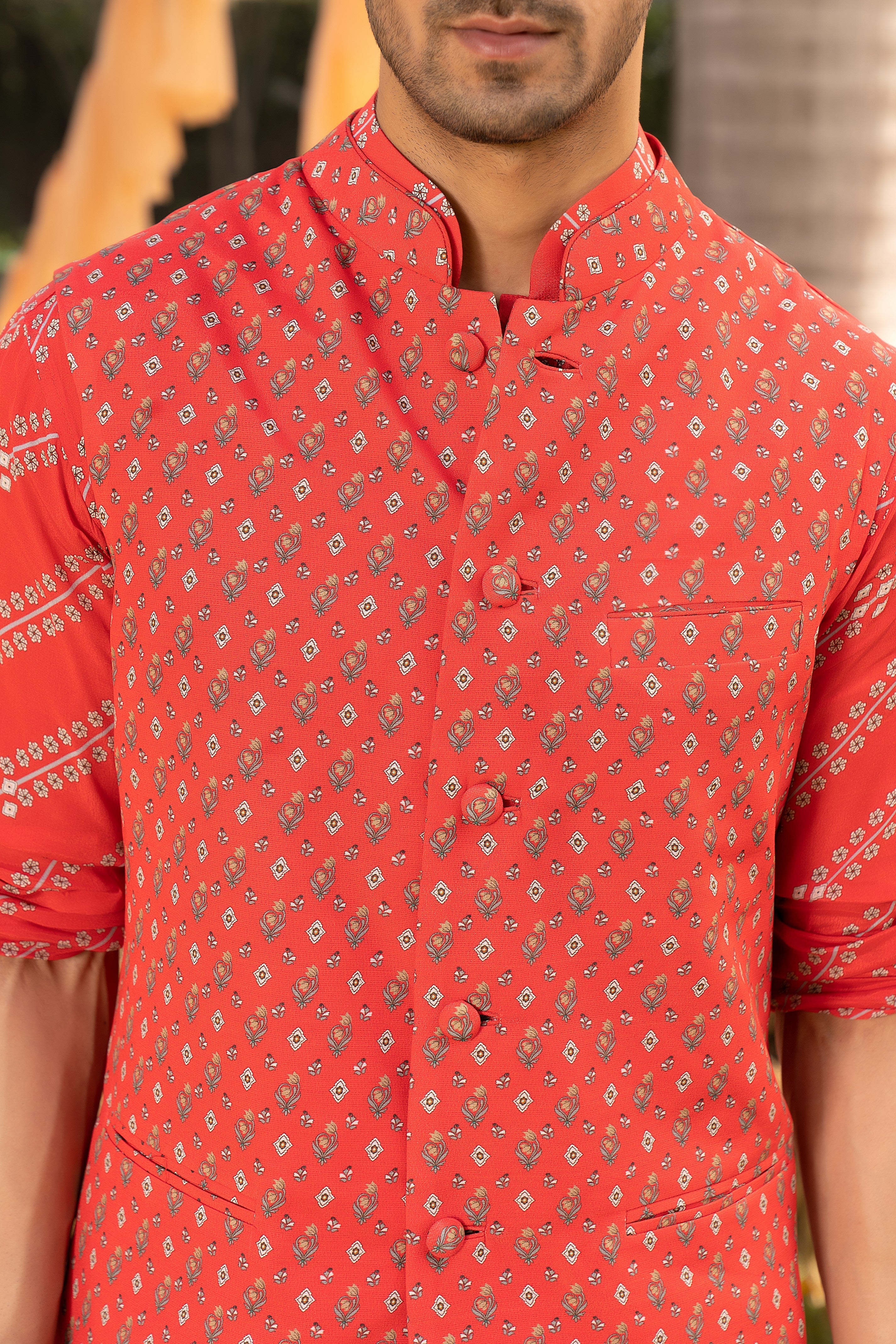 Red printed bundi