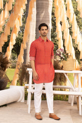 Red bootie printed kurta set