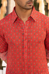 Red bootie printed kurta set