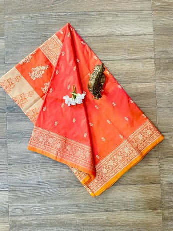 Orange Pure Katan Silk Banarasi handloom saree