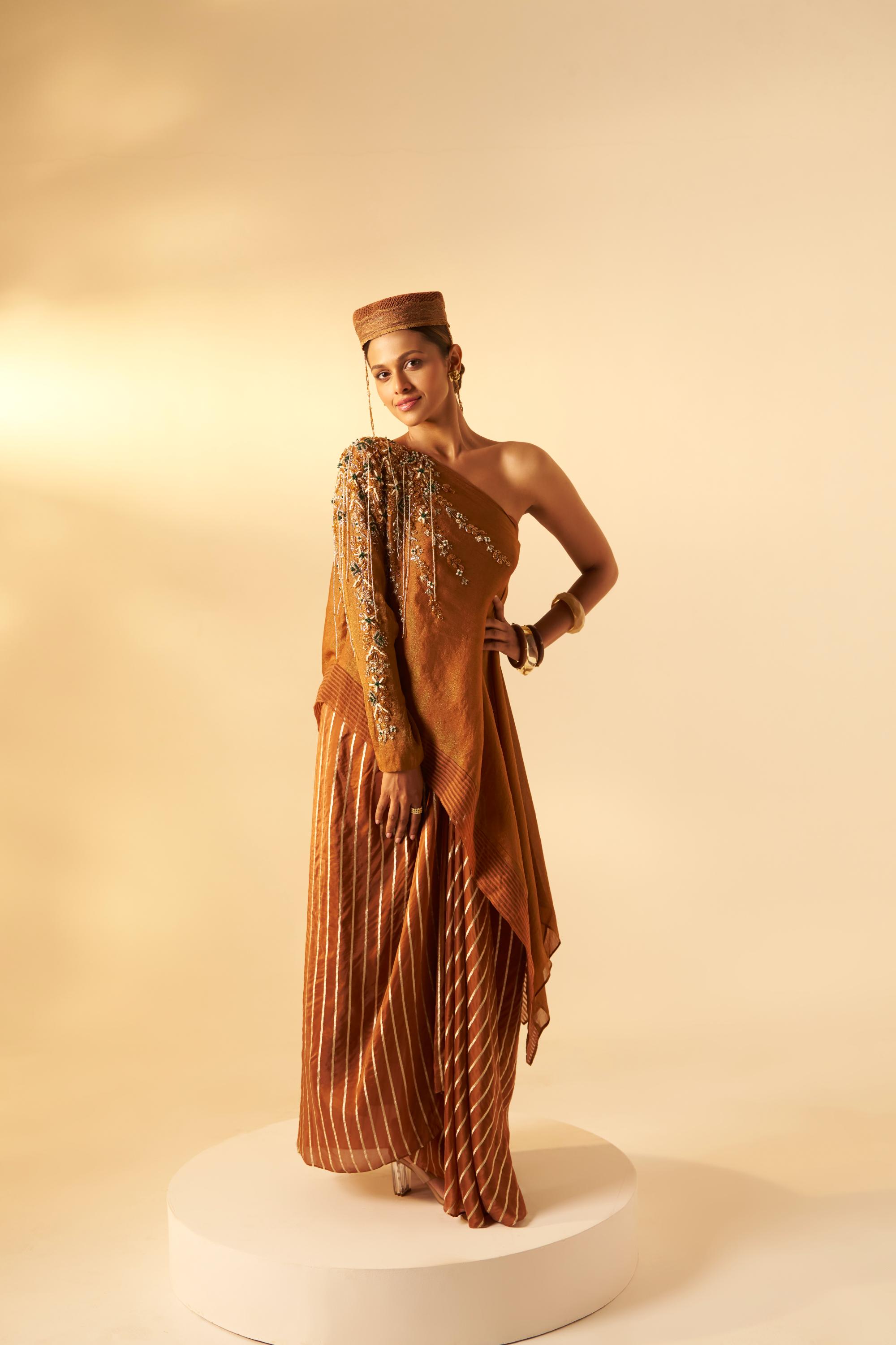 Girija- One shoulder top with draped skirt