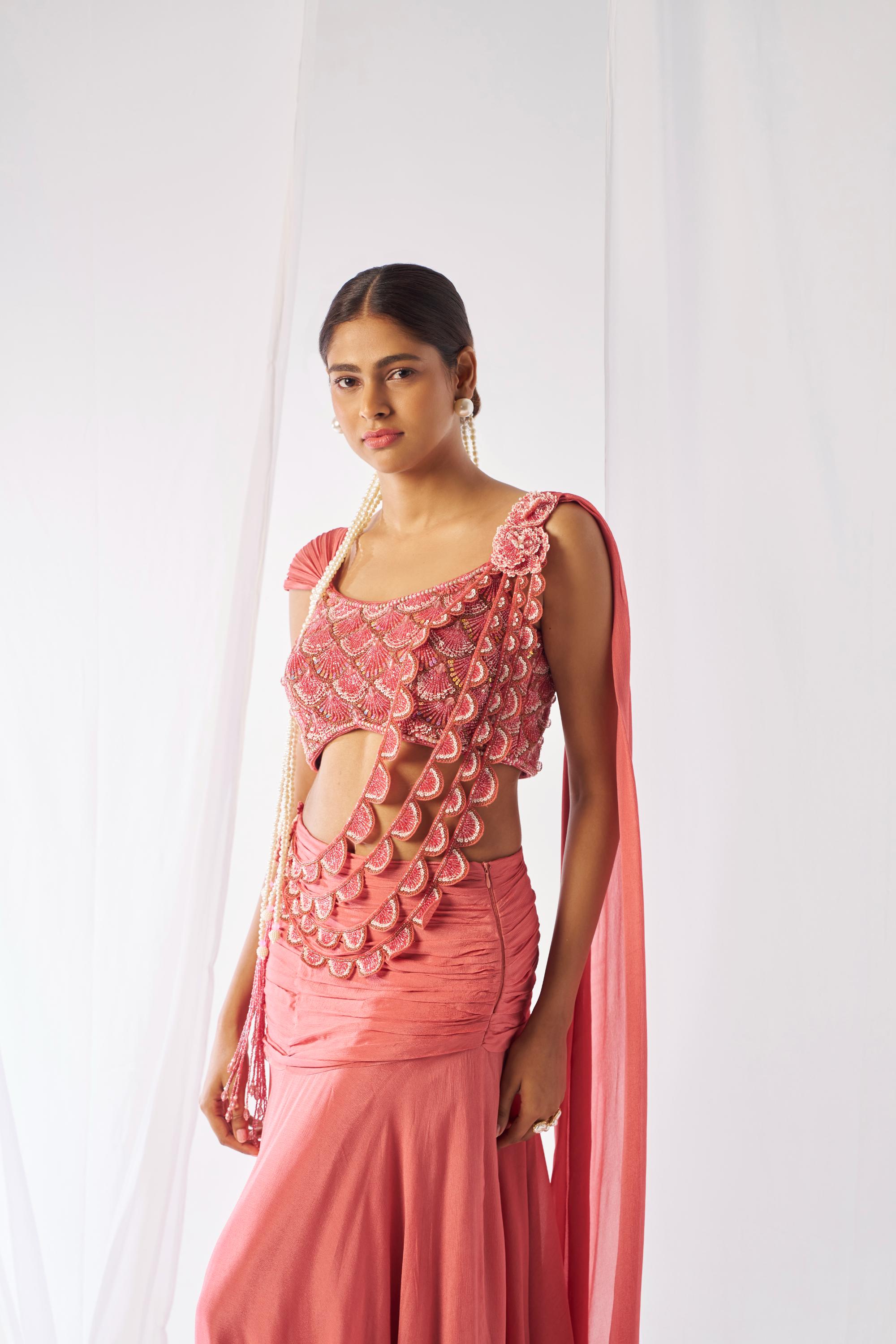 Mahagauri- Stylish heavy draped saree set