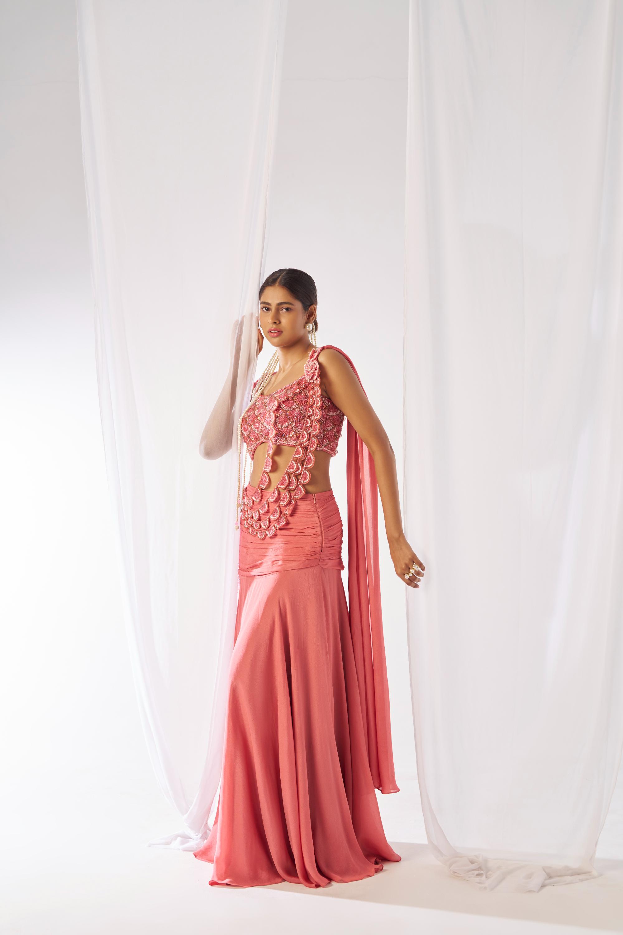 Mahagauri- Stylish heavy draped saree set