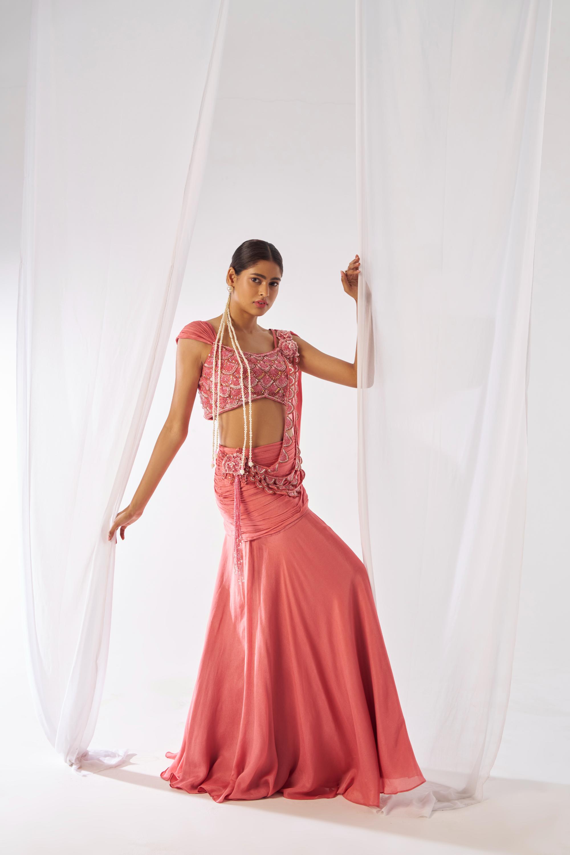 Mahagauri- Stylish heavy draped saree set