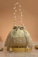 Geet Brocade Embellished Potli - Mint