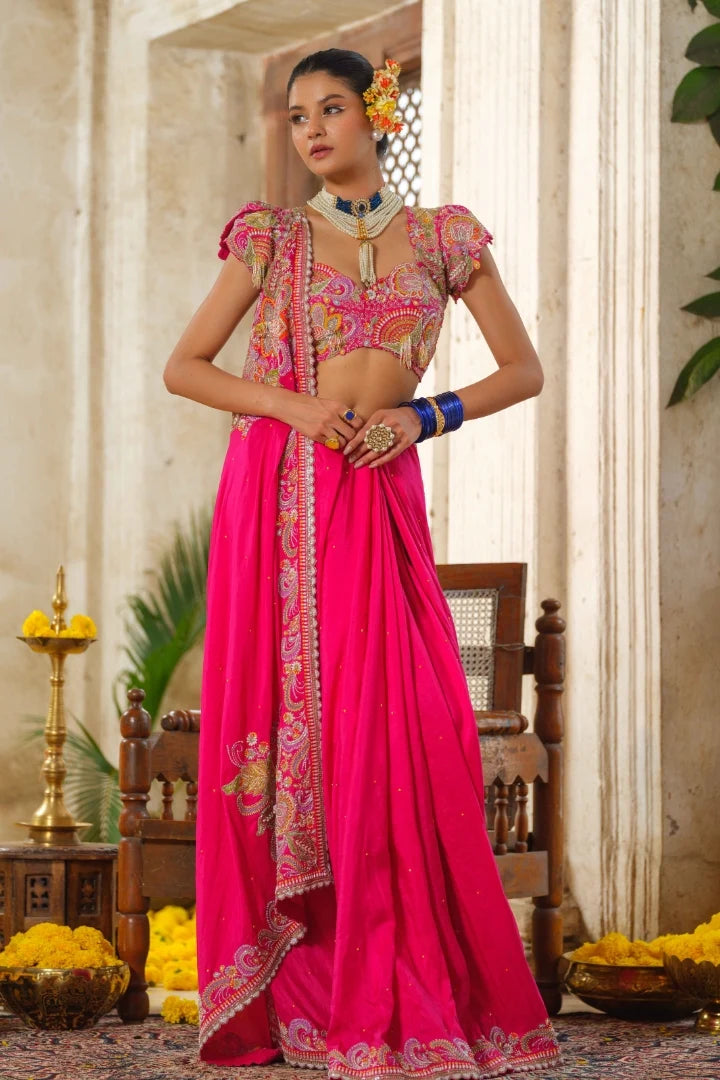 Hot Pink Silk Saree