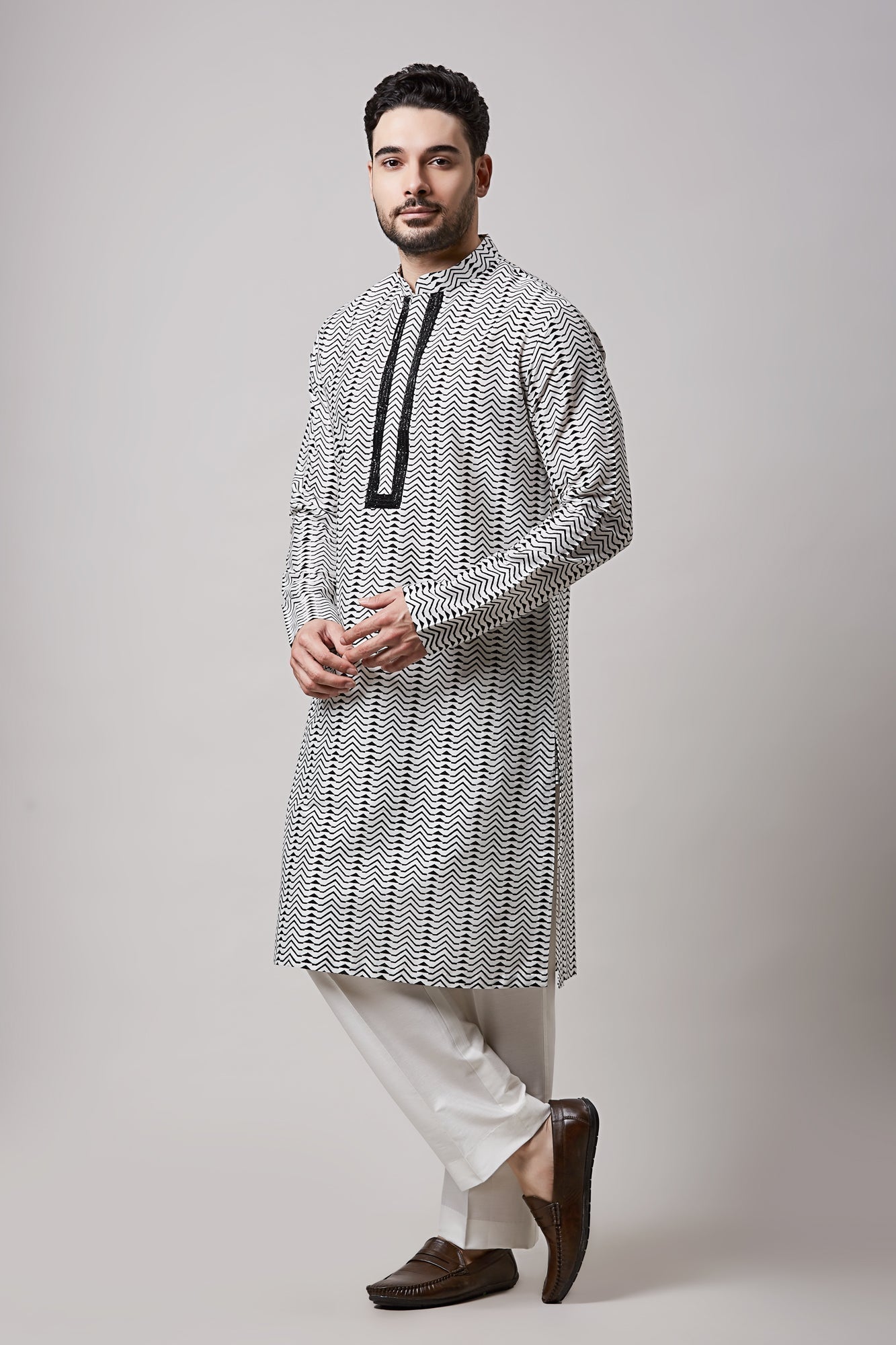 COTTON SILK WITH BLACK BLOCK PRINT KURTA SET