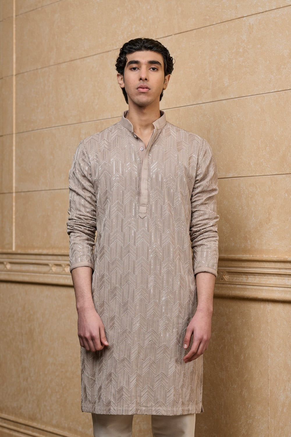 Beige Embroidered Kurta Set