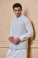 Light Blue Georgette Embroidered Single Bundi