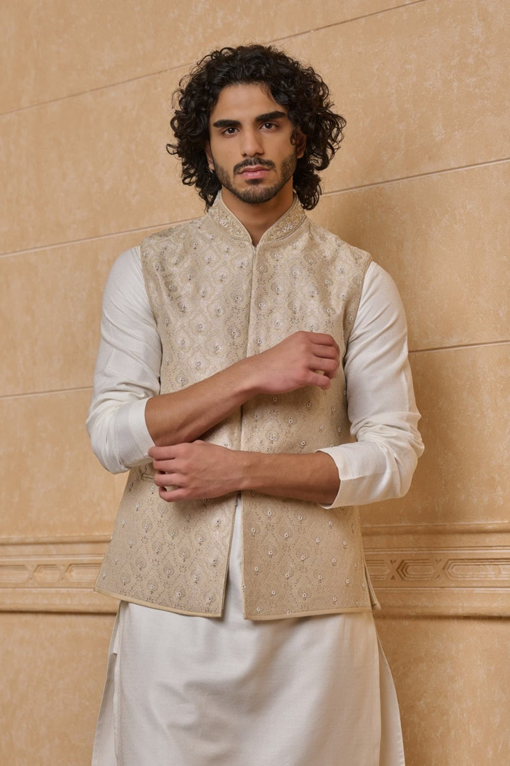 Gold Hand Highlight and Collar Embroidered Bundi