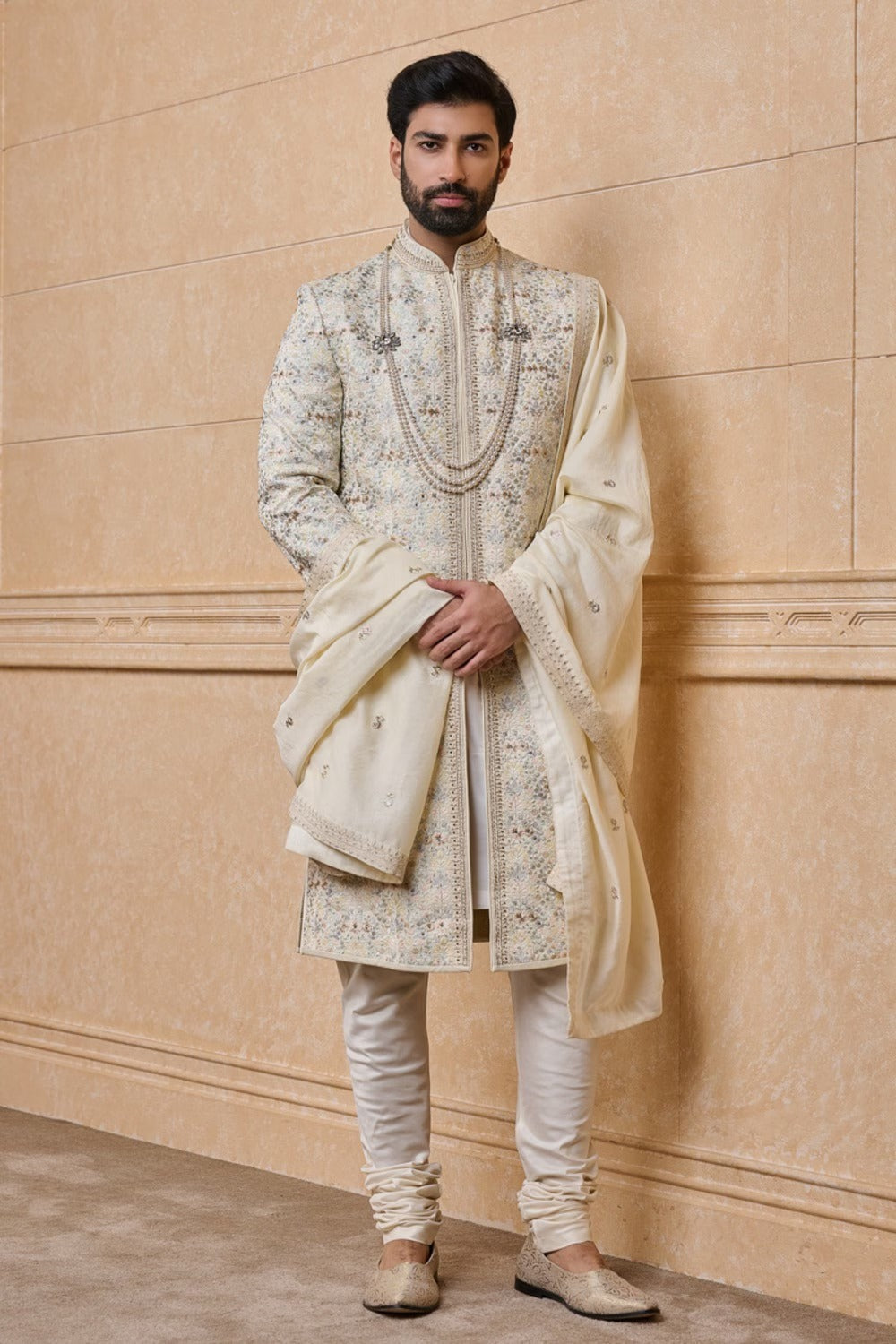 Ivory All Over Embroidered Sherwani