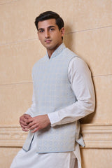 Light Blue Georgette Embroidered Single Bundi