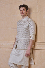 Ivory All Over Embroidered Single Bundi