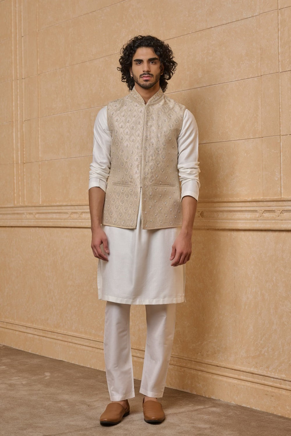 Gold Hand Highlight and Collar Embroidered Bundi