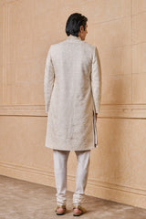 Ivory Resham And Pearl Embroidered Sherwani
