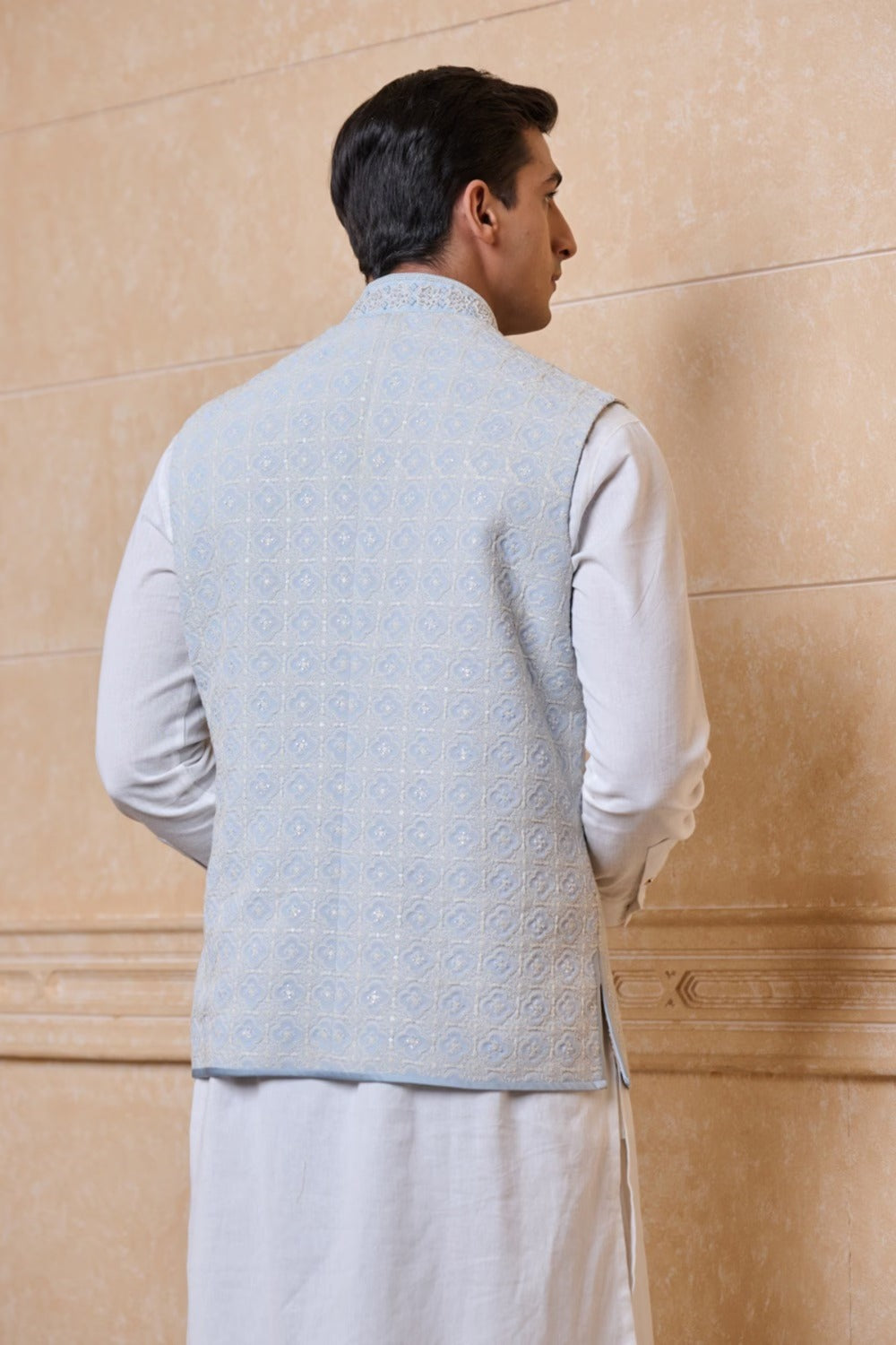 Light Blue Georgette Embroidered Single Bundi