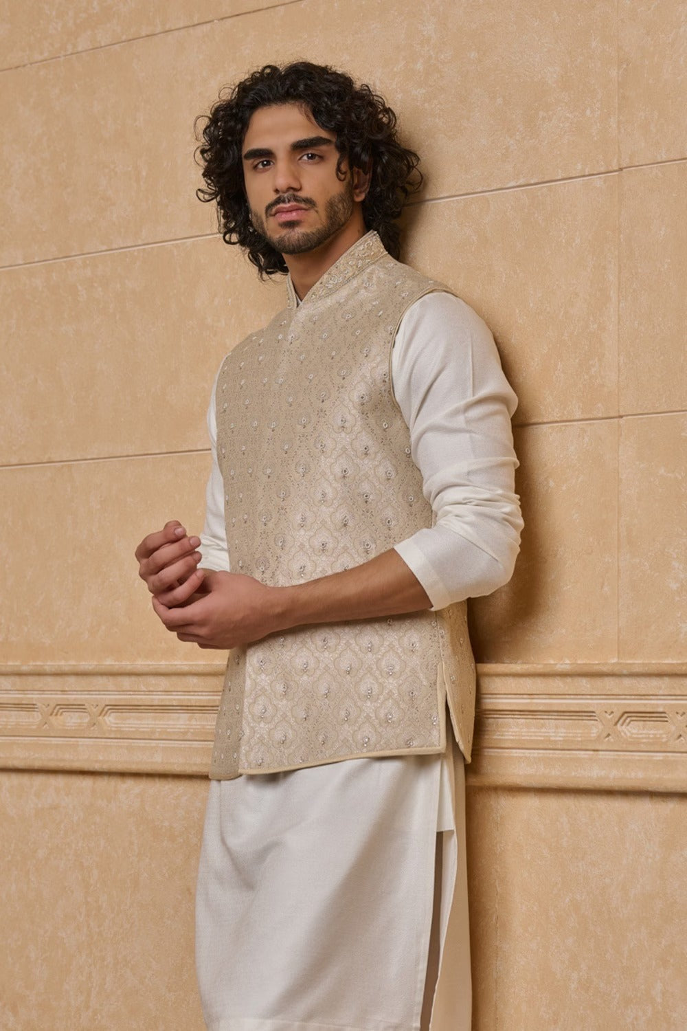 Gold Hand Highlight and Collar Embroidered Bundi