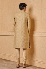 Gold Brocade Sherwani With Kundan Details
