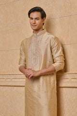 Beige All Over Embroidered Kurta Set
