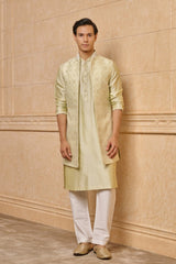 Light Green Long Open Kurta Bundi Set