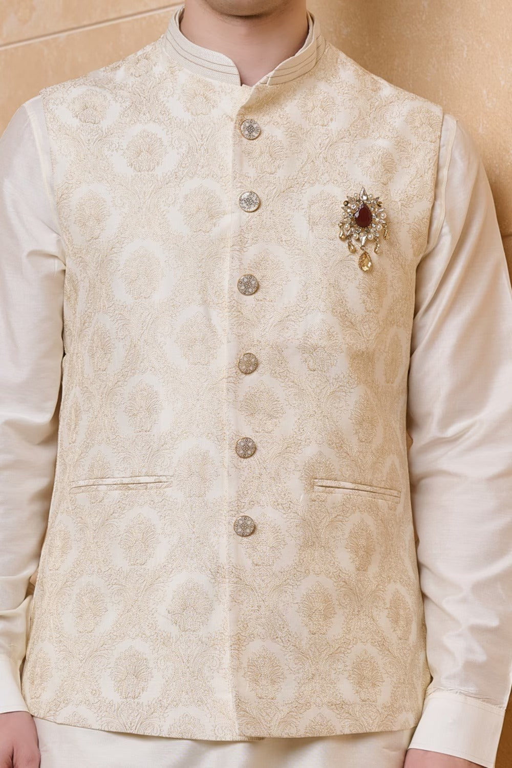 Ivory Embroidered Kurta Bundi Set