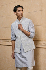 Light Blue Embroidered Kurta Bundi Set