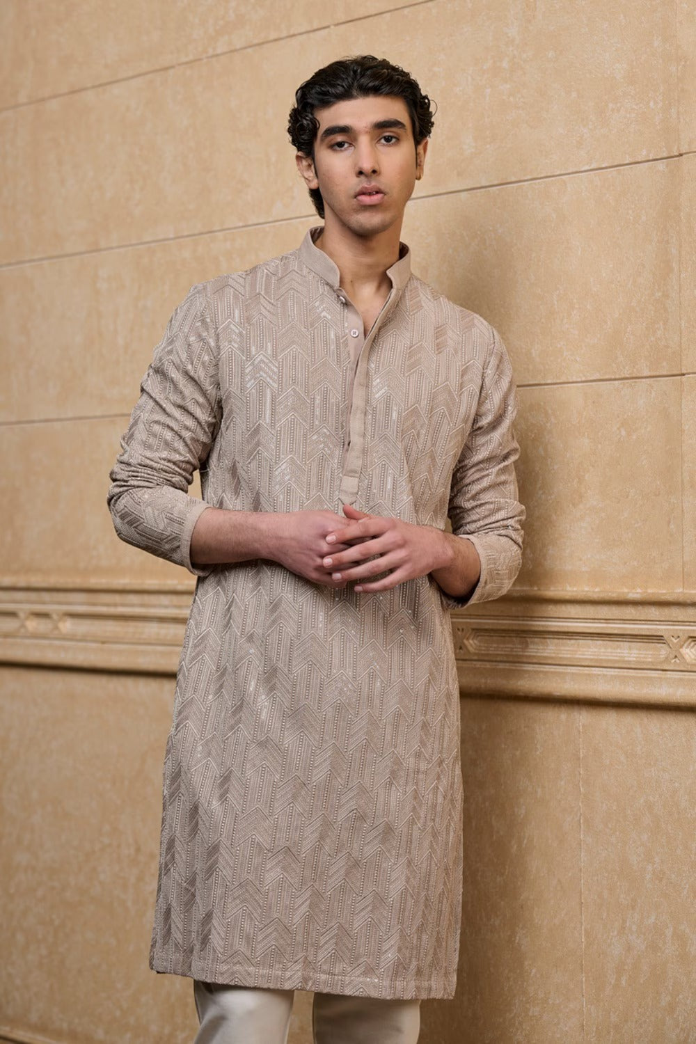 Beige Embroidered Kurta Set