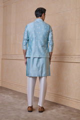 Light Blue All Over Embroidered Kurta Bundi Set