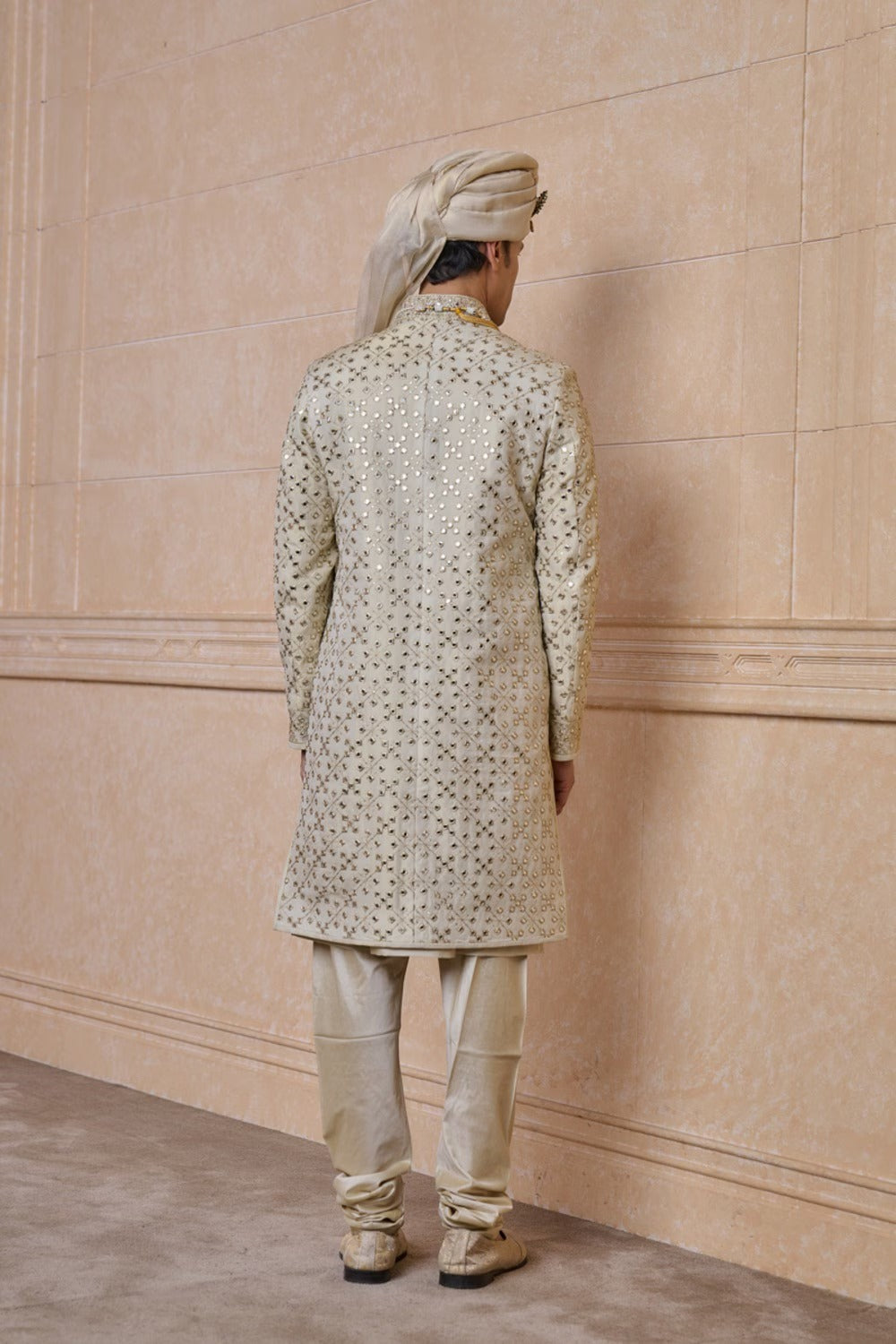 Gold Sherwani With Patra Embroidery Detailing