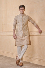 Gold Jacquard Kurta Bundi Set